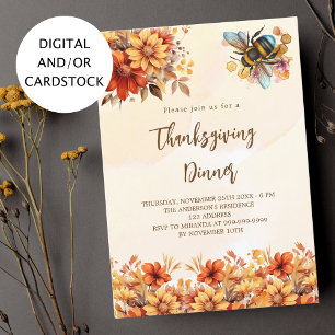Invitación Cena de Acción de Gracias fiesta naranja otoño flo