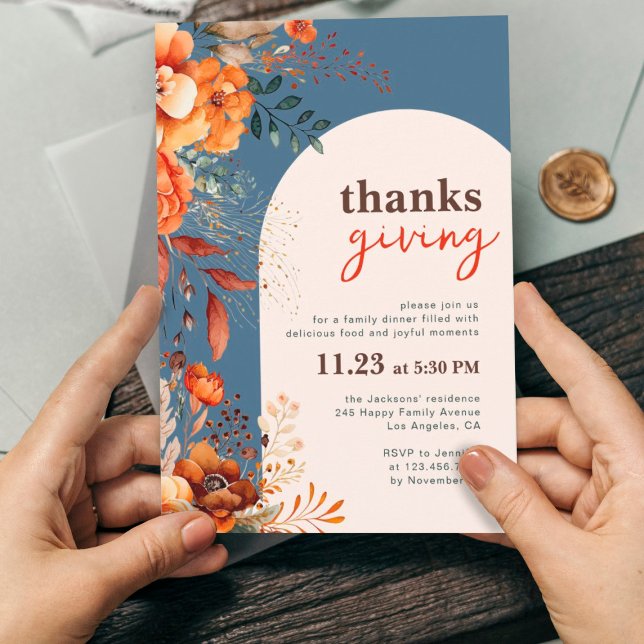 Invitación Cena de Acción de Gracias floral (Subido por el creador)