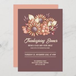 Invitación Cena de Acción de Gracias floral boho marrón
