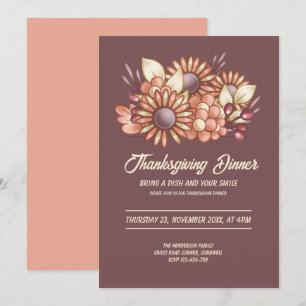 Invitación Cena de Acción de Gracias floral boho marrón
