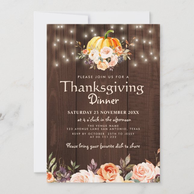 Invitación Cena de acción de gracias floral de acuarela rusa (Anverso)