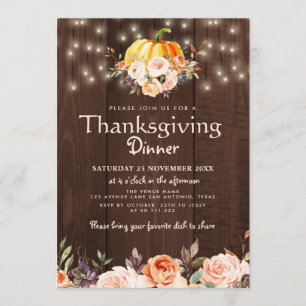 Invitación Cena de acción de gracias floral de acuarela rusa
