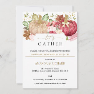 Invitación Cena de Acción de Gracias Floral de Calabaza de Bo