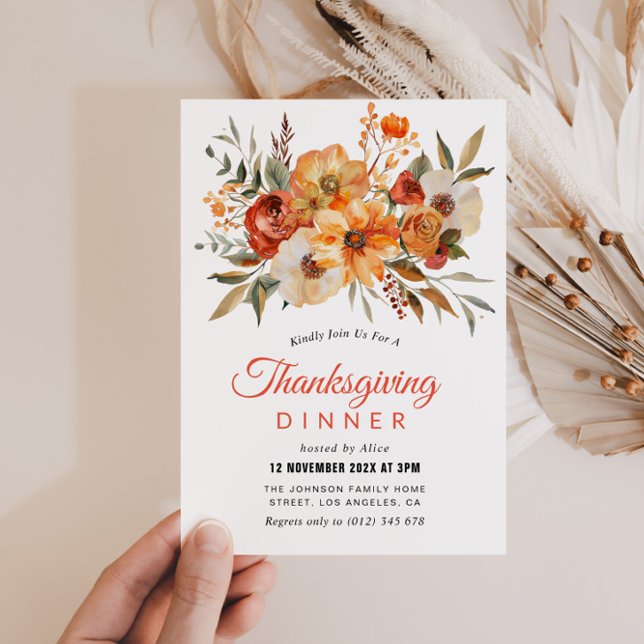 Invitación Cena de Acción de Gracias floral de otoño (Subido por el creador)