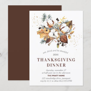Invitación Cena de Acción de Gracias Floral de otoño blanca