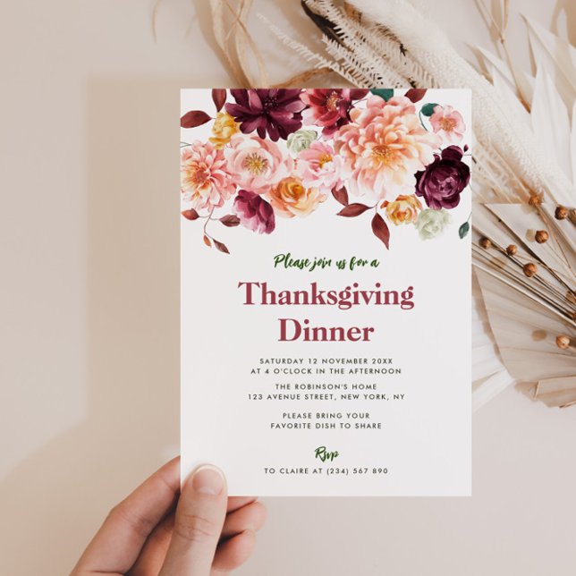Invitación cena de acción de gracias floral de otoño rústico (Subido por el creador)