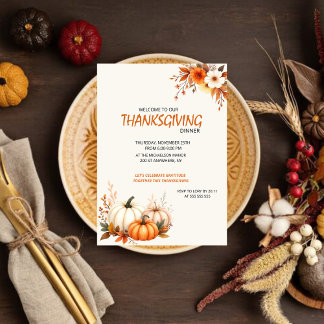 Invitación Cena de Acción de Gracias Floral Elegante Rústica