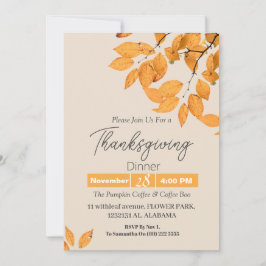 Invitación Cena de Acción de Gracias floral otoñal simple y e