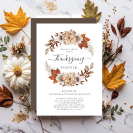 Invitación Cena de Acción de Gracias Floral Otoño Marrón Rúst