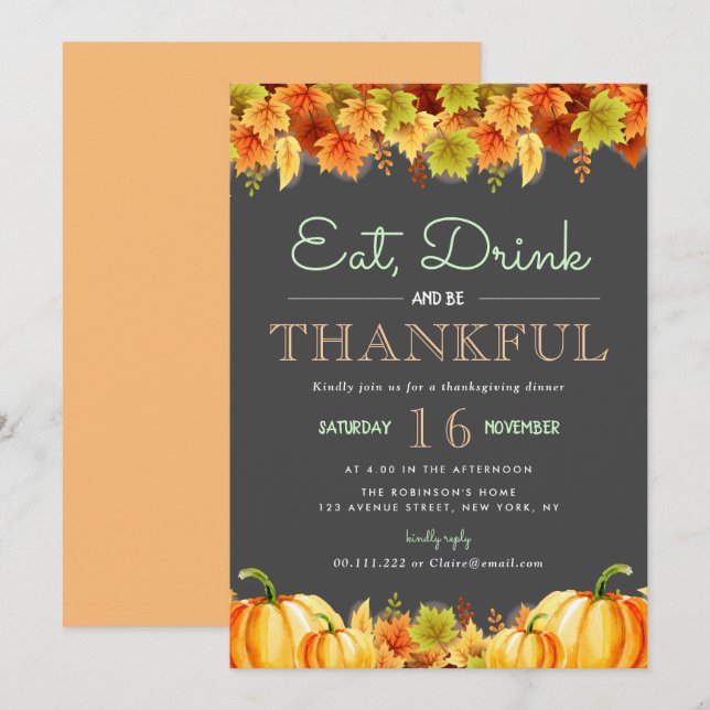 Invitación Cena de acción de gracias folclórica de otoño (Anverso / Reverso)
