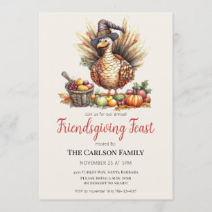 Invitación Cena de Acción de Gracias Friendsgiving Pavo Pereg