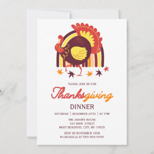 Invitación Cena de Acción de Gracias Groovy Rainbow en Turquí