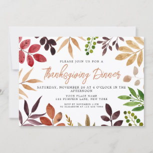 Invitación Cena de Acción de Gracias Hojas de otoño coloridas