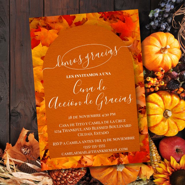 Invitación Cena de Acción de Gracias Hojas Otoño (Subido por el creador)