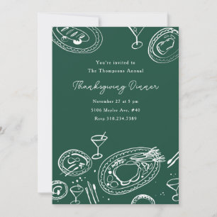 Invitación Cena de Acción de Gracias ilustrada con garabatos