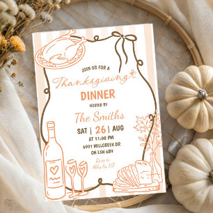 Invitación Cena de Acción de Gracias manuscrita Doodle