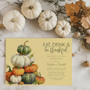 Invitación Cena de Acción de Gracias Minimalista de Calabaza