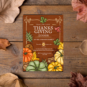 Invitación Cena de Acción de Gracias Otoño Pumpkins Rústica y
