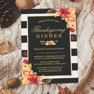 Invitación Cena de Acción de Gracias Otoño Tiras Florales Roj