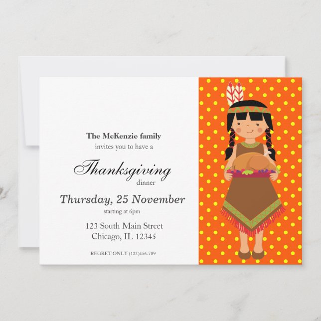 Invitación Cena de Acción de Gracias para niños peregrinos (Anverso)