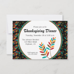 Invitación Cena de Acción de Gracias Patrón de Hoja de Otoño