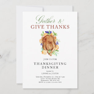 Invitación Cena de Acción de Gracias Pavo Gather & Give Thank