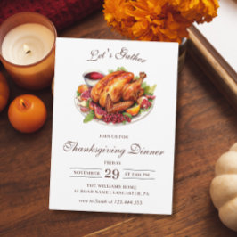 Invitación Cena de Acción de Gracias Pavo Otoño Moderno Chic