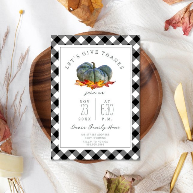 Invitación Cena de Acción de Gracias Plaid Pumpkin Gours Leav (Subido por el creador)