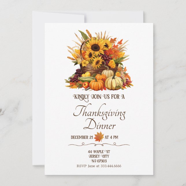 Invitación Cena de Acción de Gracias por la Cosecha Bouquet&F (Anverso)