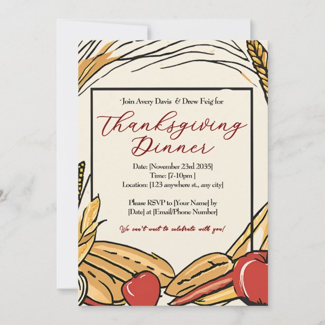 Invitación Cena de Acción de Gracias por la cosecha de maíz,  (Anverso)