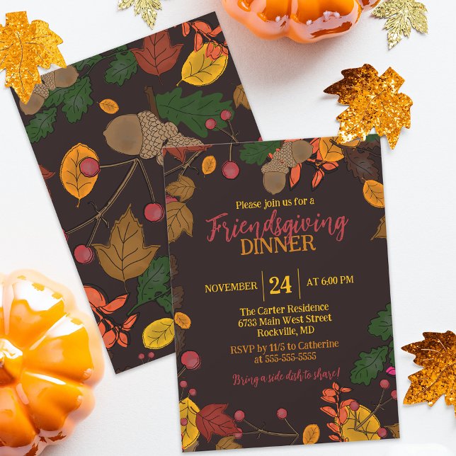 Invitación Cena de Acción de Gracias Potluck Rústica de Otoño (Subido por el creador)