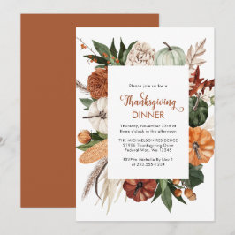 Invitación Cena de Acción de Gracias Rustic Brown Pumpkin
