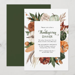Invitación Cena de Acción de Gracias Rustic Green Pumpkin