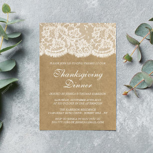 Invitación Cena de Acción de Gracias Rustic Kraft & White Lac