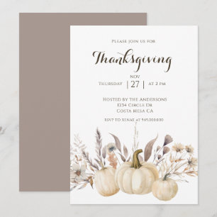 Invitación Cena de Acción de Gracias Rústica Calabaza