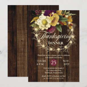 Invitación Cena de Acción de Gracias - Rústica Wreath Ligera