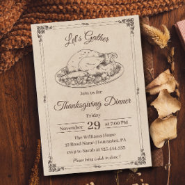 Invitación Cena de Acción de Gracias Turquía Caída Rustica de