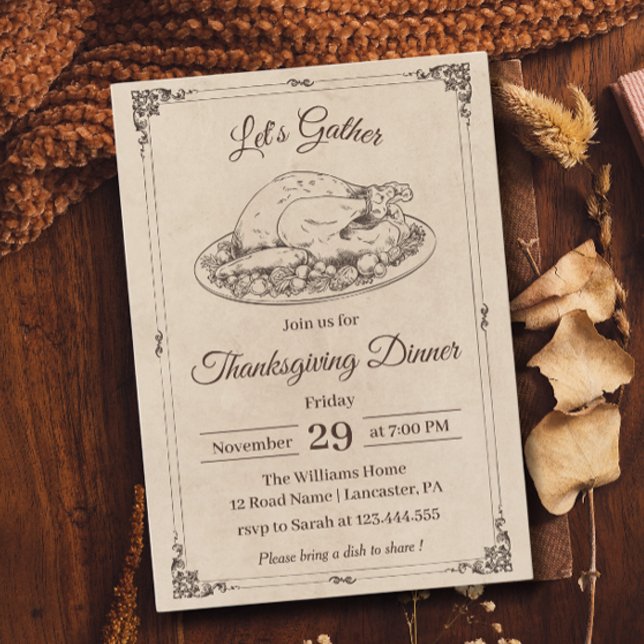 Invitación Cena de Acción de Gracias Turquía Caída Rustica de (Subido por el creador)