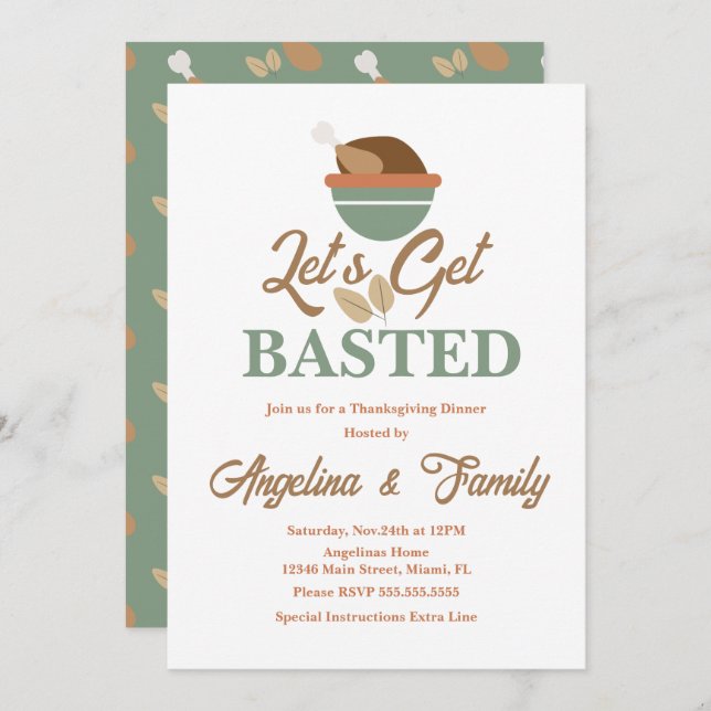 Invitación Cena de Acción de Gracias vamos a conseguir el bol (Anverso / Reverso)