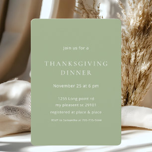 Invitación Cena de Acción de Gracias Verde minimalista