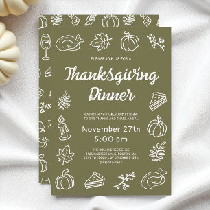 Invitación Cena de Acción de Gracias Verde Verde Moderno y ca