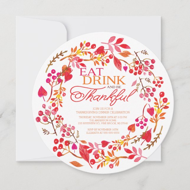 Invitación Cena de Acción de Gracias y bebe una bebida y sé a (Anverso)
