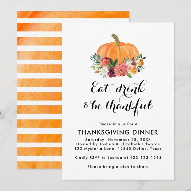 Invitación Cena de Acción de Gracias y bebe una bebida y sé a (Anverso / Reverso)