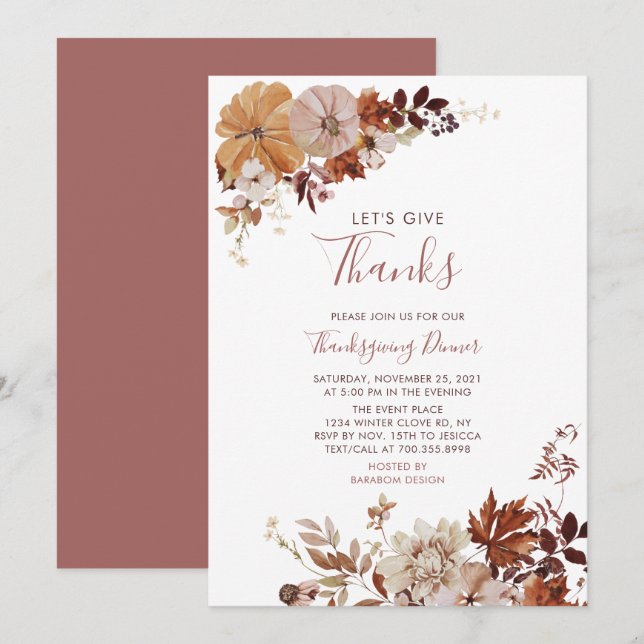 Invitación Cena de amigos/Acción de gracias/Otoño  (Anverso / Reverso)
