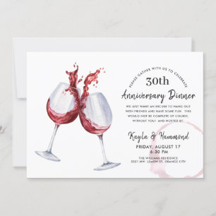 Invitación Cena de aniversario con vino tinto
