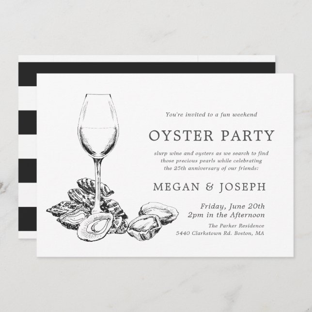 Invitación Cena de aniversario Oyster Pearl | Rayas Negras (Anverso / Reverso)