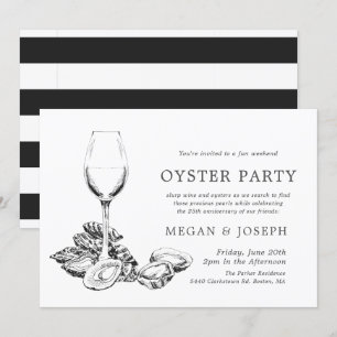 Invitación Cena de Aniversario Oyster Pearl   Rayas Negras