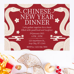 Invitación Cena de Año Nuevo chino rojo y oro