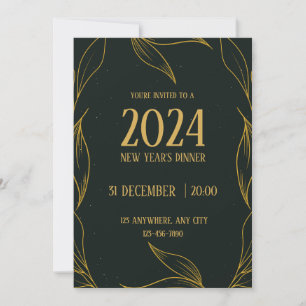 Invitación Cena de Año Nuevo elegante negro y dorado