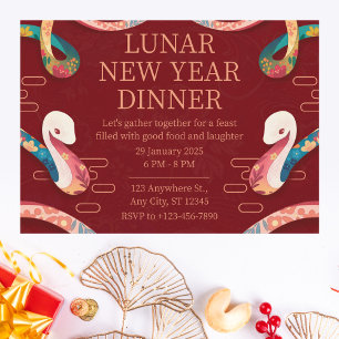 Invitación Cena de Año Nuevo lunar con diseño artístico de se
